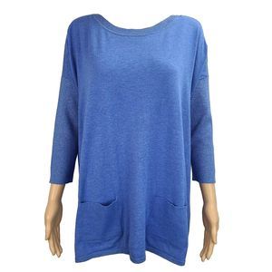 Lilly Pulitzer Women's (S) Blue Cabo Boatneck Sweater Pockets Glitter Sleeves